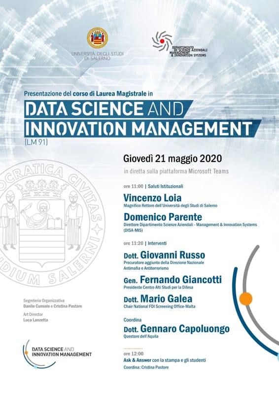 “Data Science and Innovation Management”, il nuovo corso di Laurea Magistrale a Fisciano