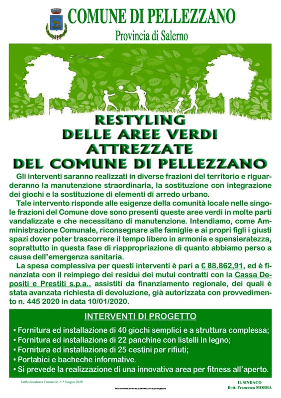 Al via il restyling delle aree verdi attrezzate del Comune di Pellezzano