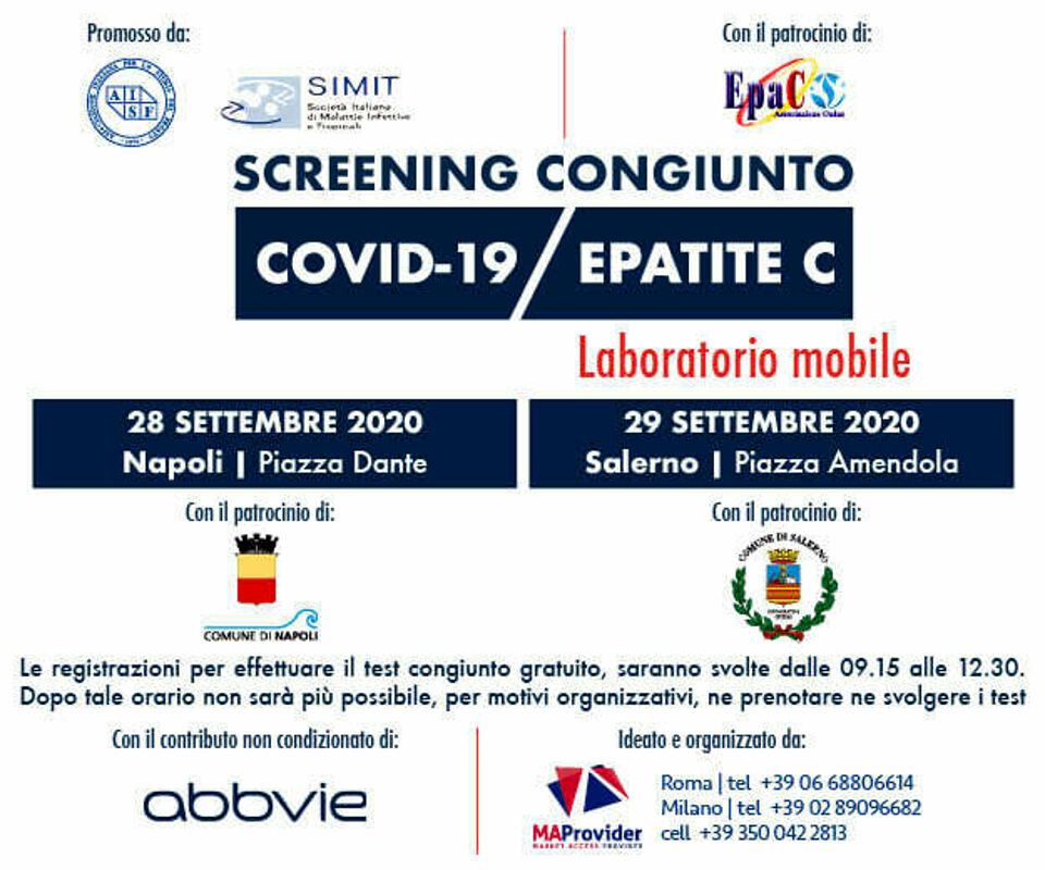 Test sierologici gratuiti per Covid-19 e Epatite C: l’iniziativa a Salerno
