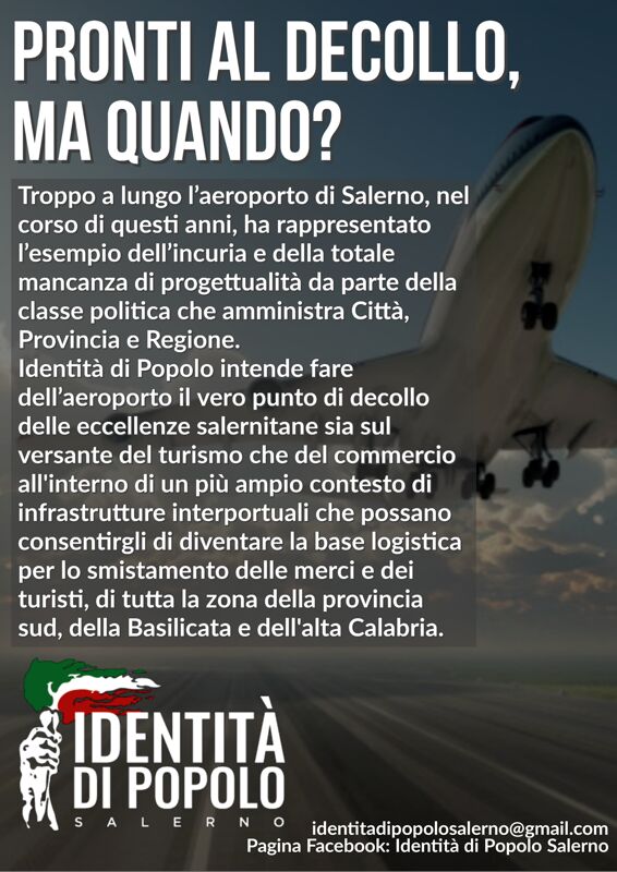 Identità di Popolo: “Salerno ha bisogno del suo aeroporto”