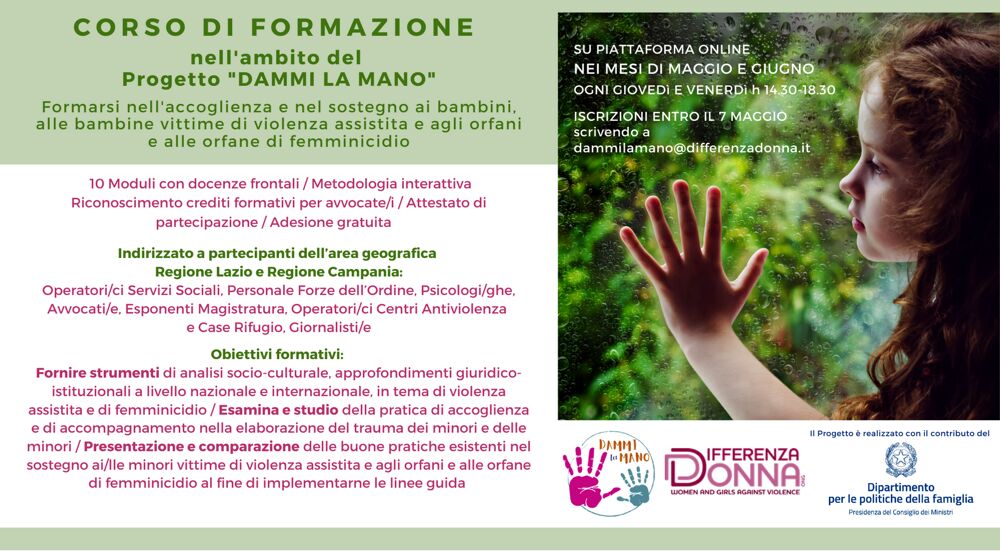 Dammi la mano: percorsi di resilienza per bambini e bambine vittime di violenza assistita e per orfane e orfani di femminicidio