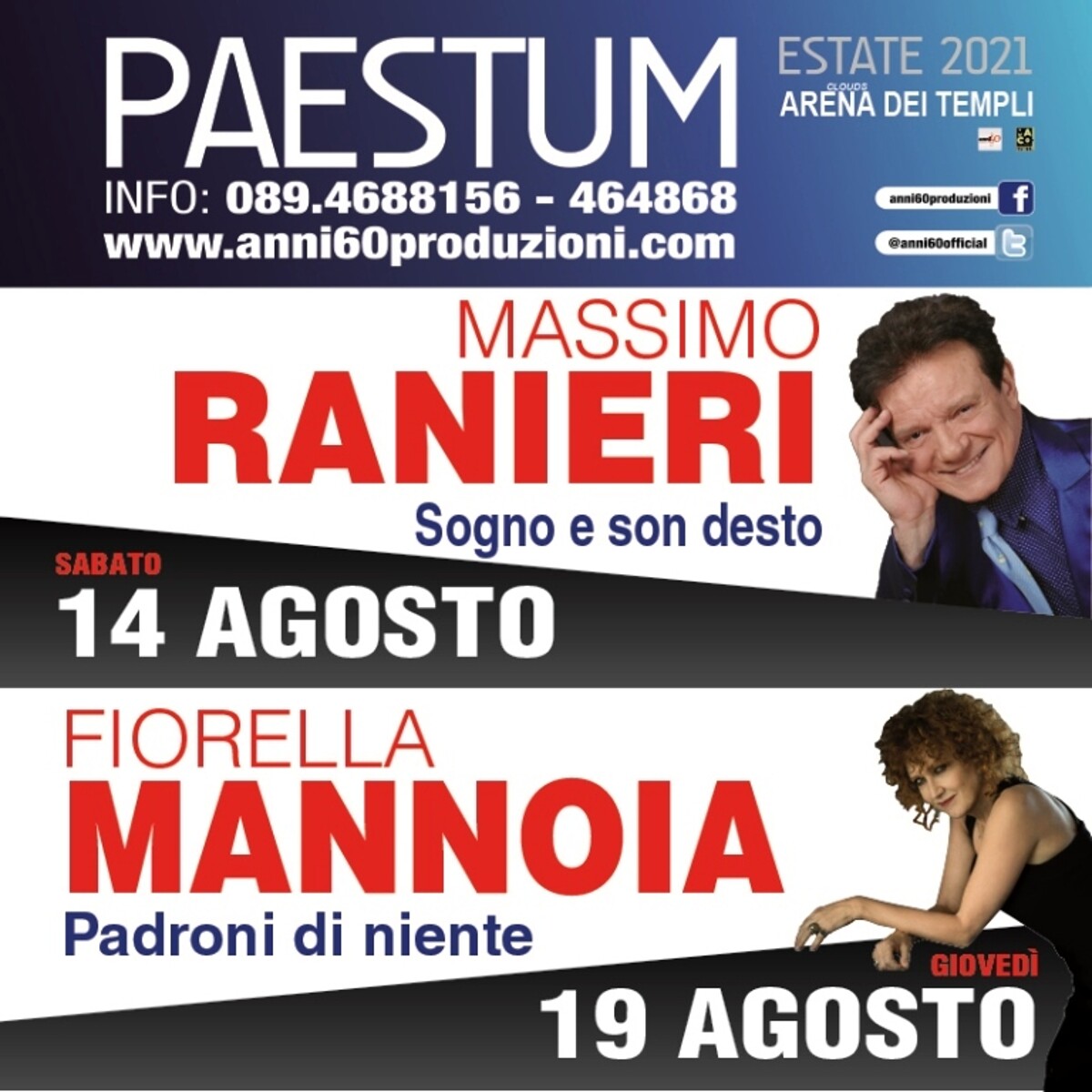 Agosto live a Paestum: arrivano Massimo Ranieri e Fiorella Mannoia