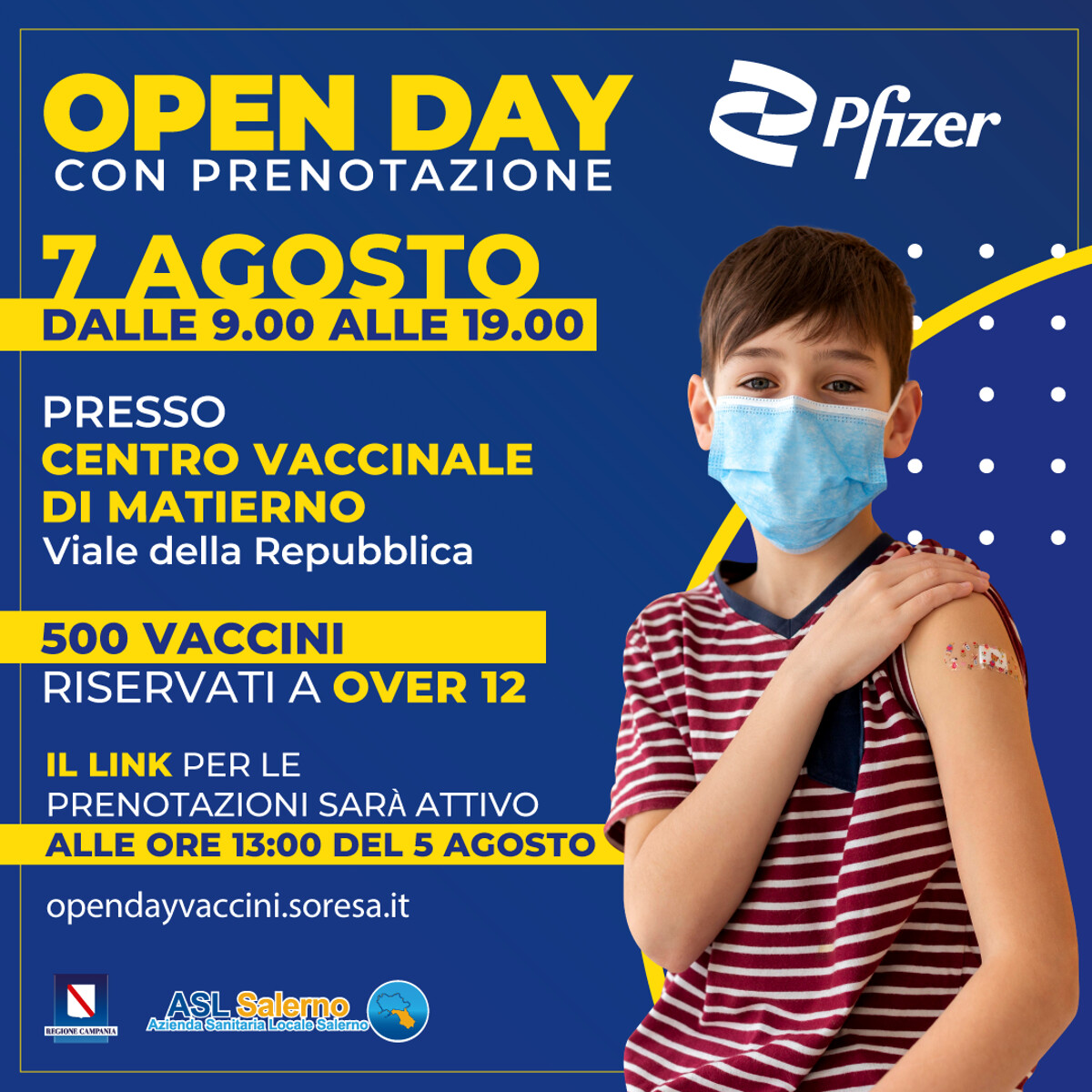 Open day Pfizer a Salerno: al via le prenotazioni per gli over 12