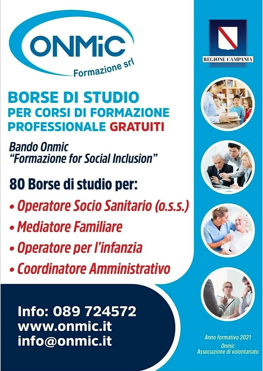 Borse di studio gratuite a Salerno per OSS, Mediatore Familiare,  Operatore per l’Infanzia e Coordinatore Amministrativo