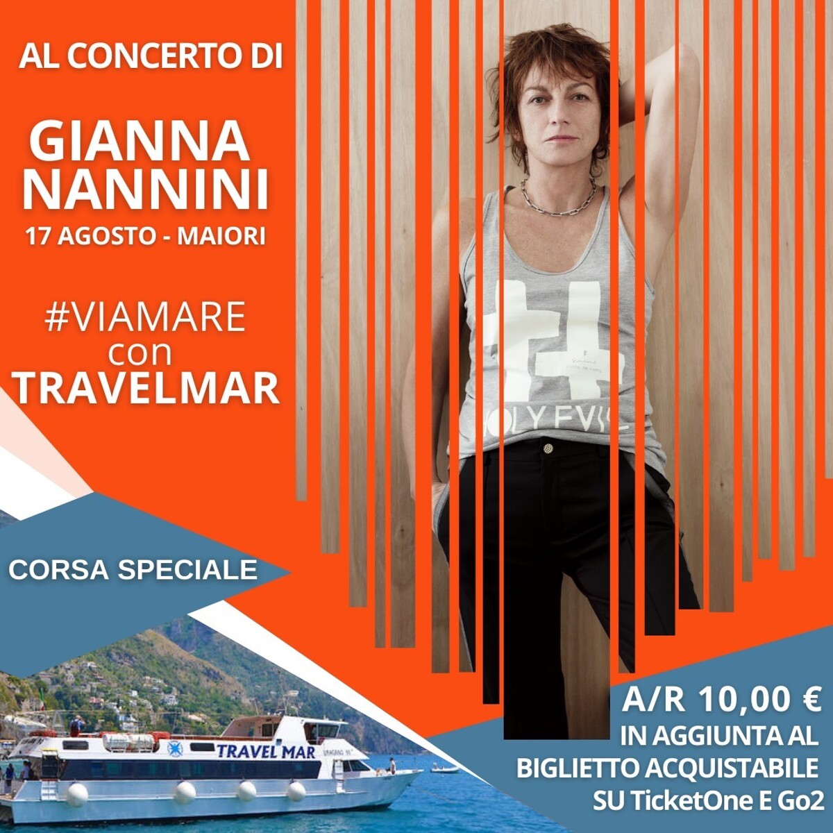 Gianna Nannini a Maiori: concerto raggiungibile anche via mare
