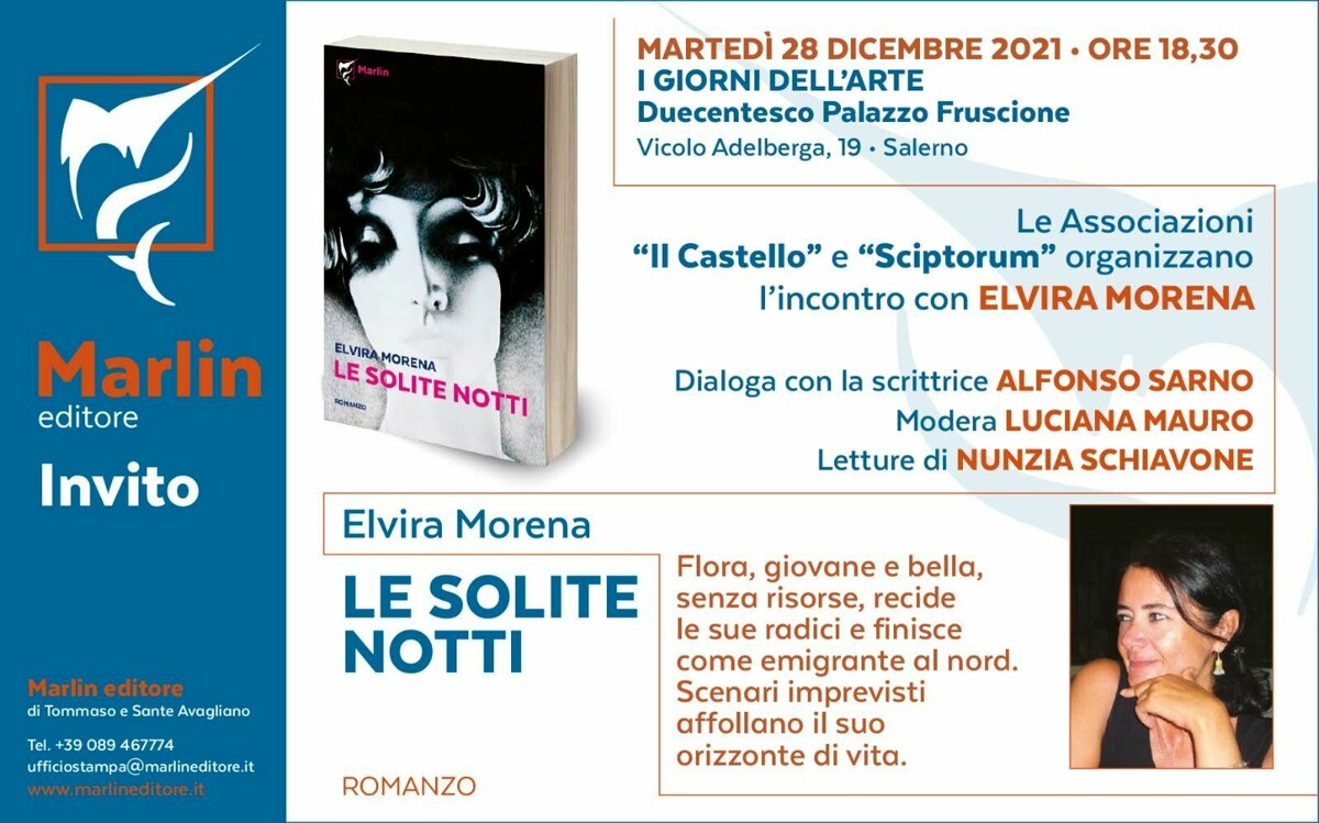 Salerno, si presenta il romanzo “Le solite notti” di Elvira Morena a Palazzo Fruscione