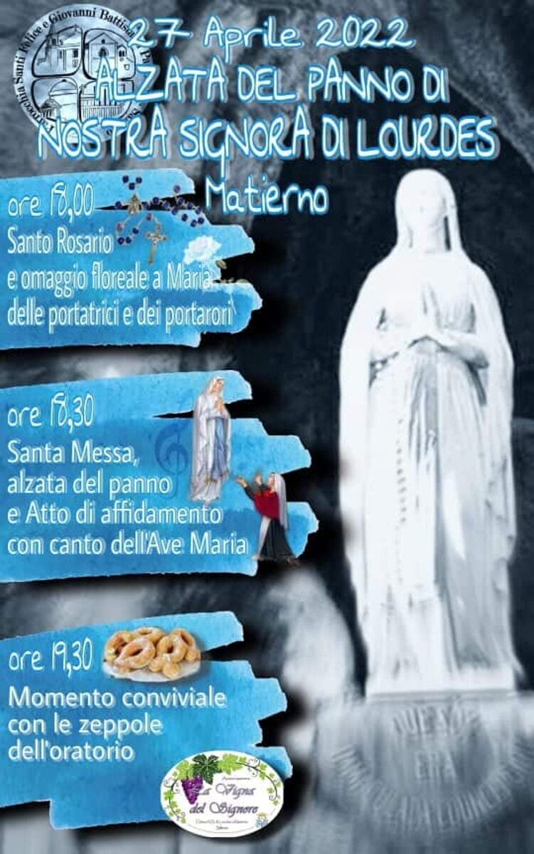 Alzata del Panno di Nostra Signora di Lourdes, a Matierno: il programma religioso e l’iniziativa conviviale