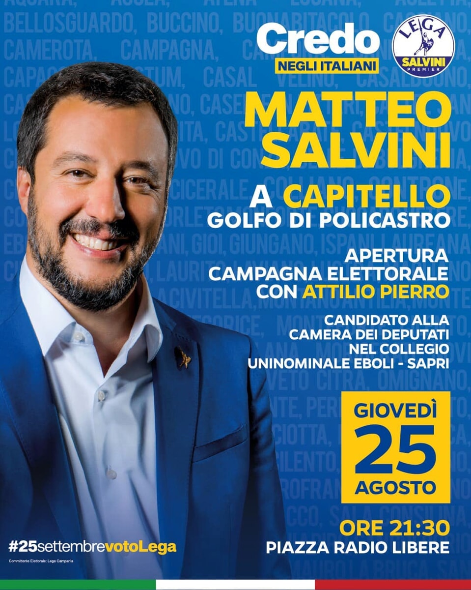 Elezioni politiche 2022, comizio in piazza di Matteo Salvini a Capitello
