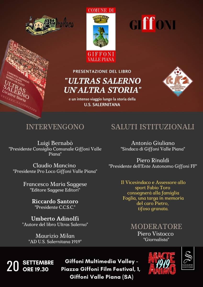Giffoni: la presentazione del libro “Ultras Salerno – Un’altra storia”