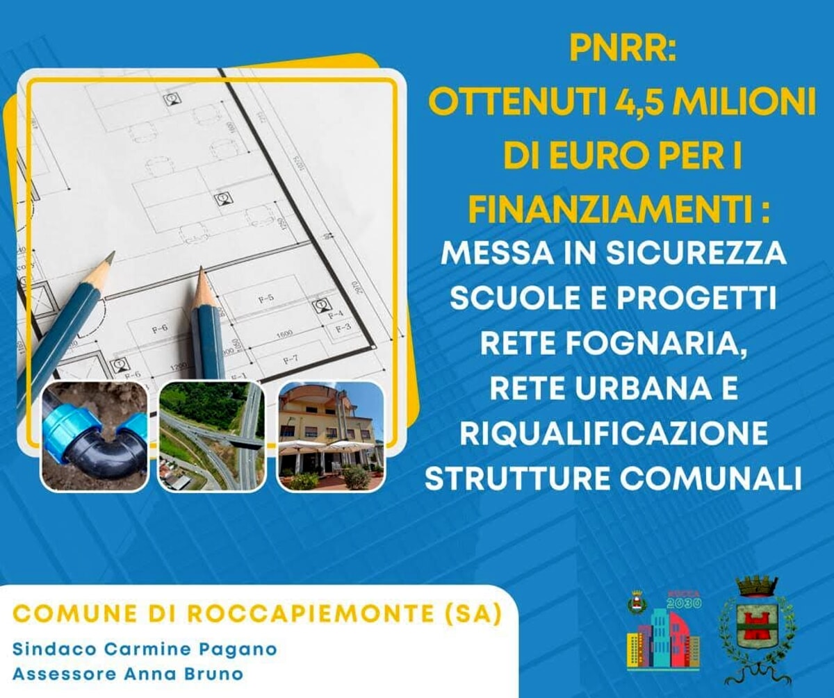 Pnrr, ottenuti altri 4.5 milioni di euro per strade e scuole di Roccapiemonte