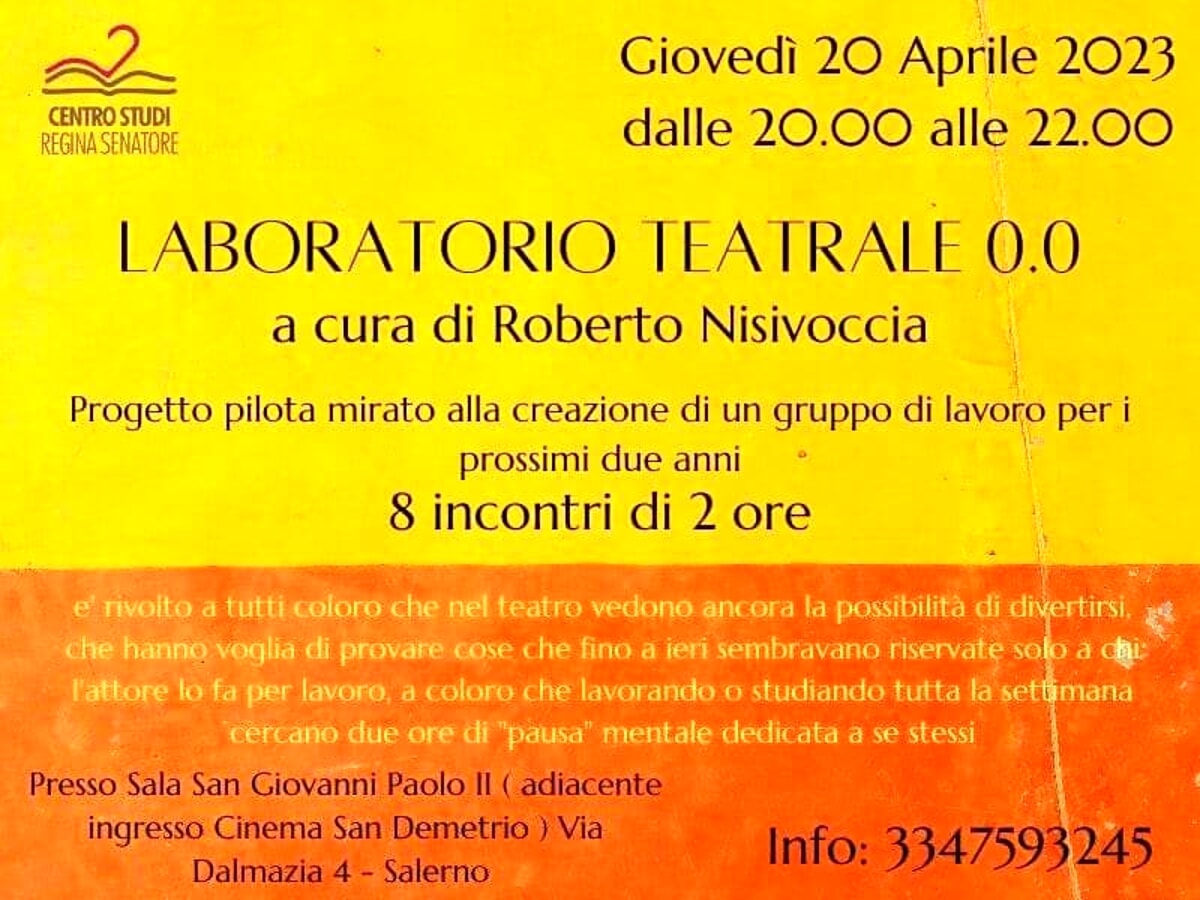 “Laboratorio teatrale 0.0” a Salerno, il progetto pilota di Roberto Nisivoccia