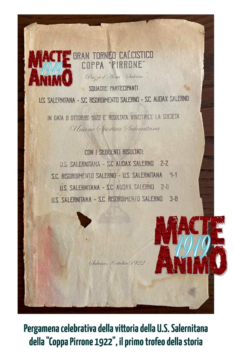 L’associazione Macte Animo recupera la pergamena del trofeo vinto dai granata nel 1922