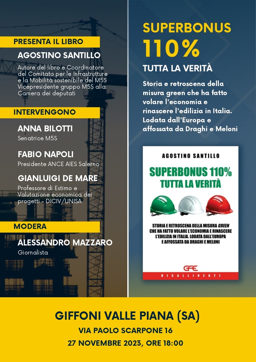 Giffoni Valle Piana, la presentazione del libro “Superbonus 110% – tutta la verità”