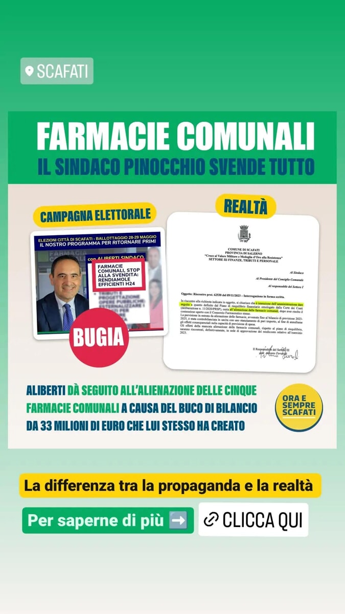 Scafati, Grimaldi attacca Aliberti: “Il Comune costretto a vendere le farmacie”